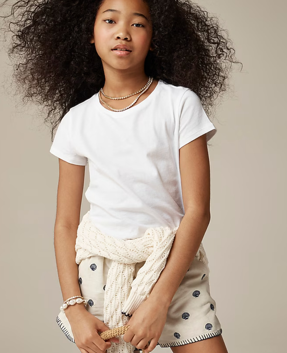J Crew crewcuts Girls Shrunken T Shirt S 6 7 White NWT Jersey Top Tee BX018
